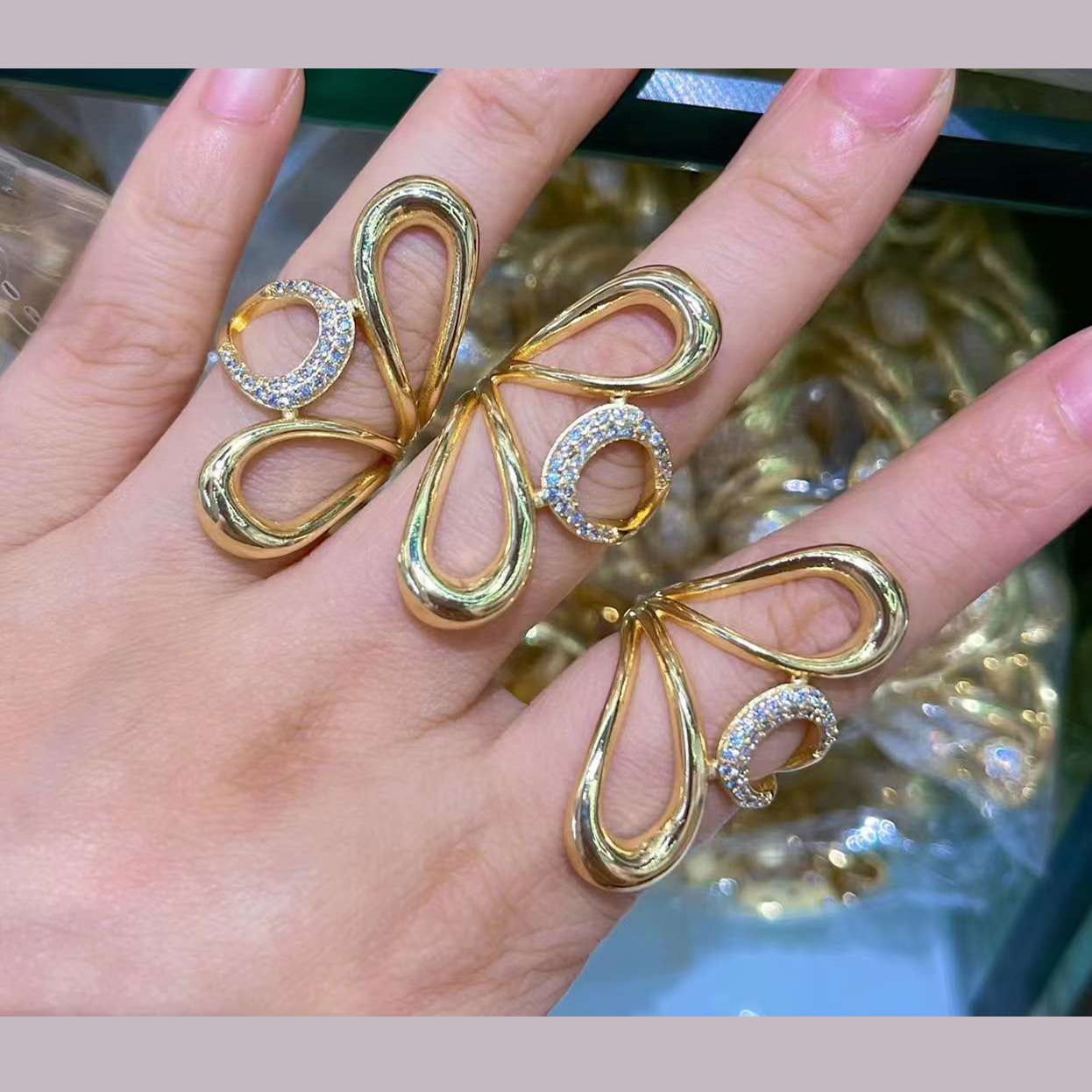Butterfly CZ Silver 18K Gold Anti Tarnish Adjustable Ring Bulk Main image