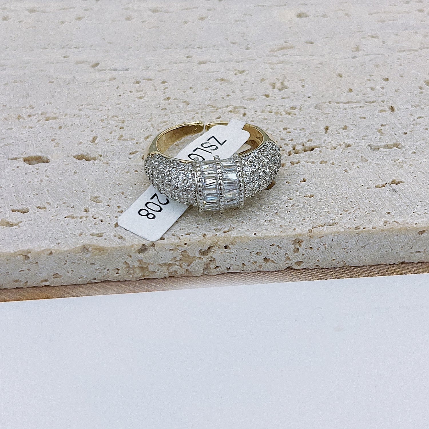Baguette CZ Silver 18K Gold Anti Tarnish Adjustable Ring Bulk