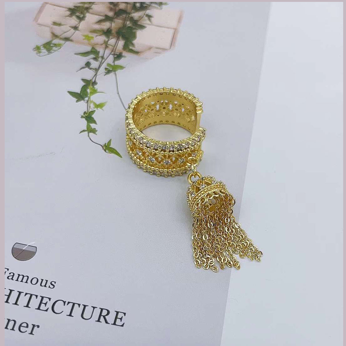 Jhumka Filigree CZ 18K Gold Anti Tarnish Adjustable Ring Bulk
