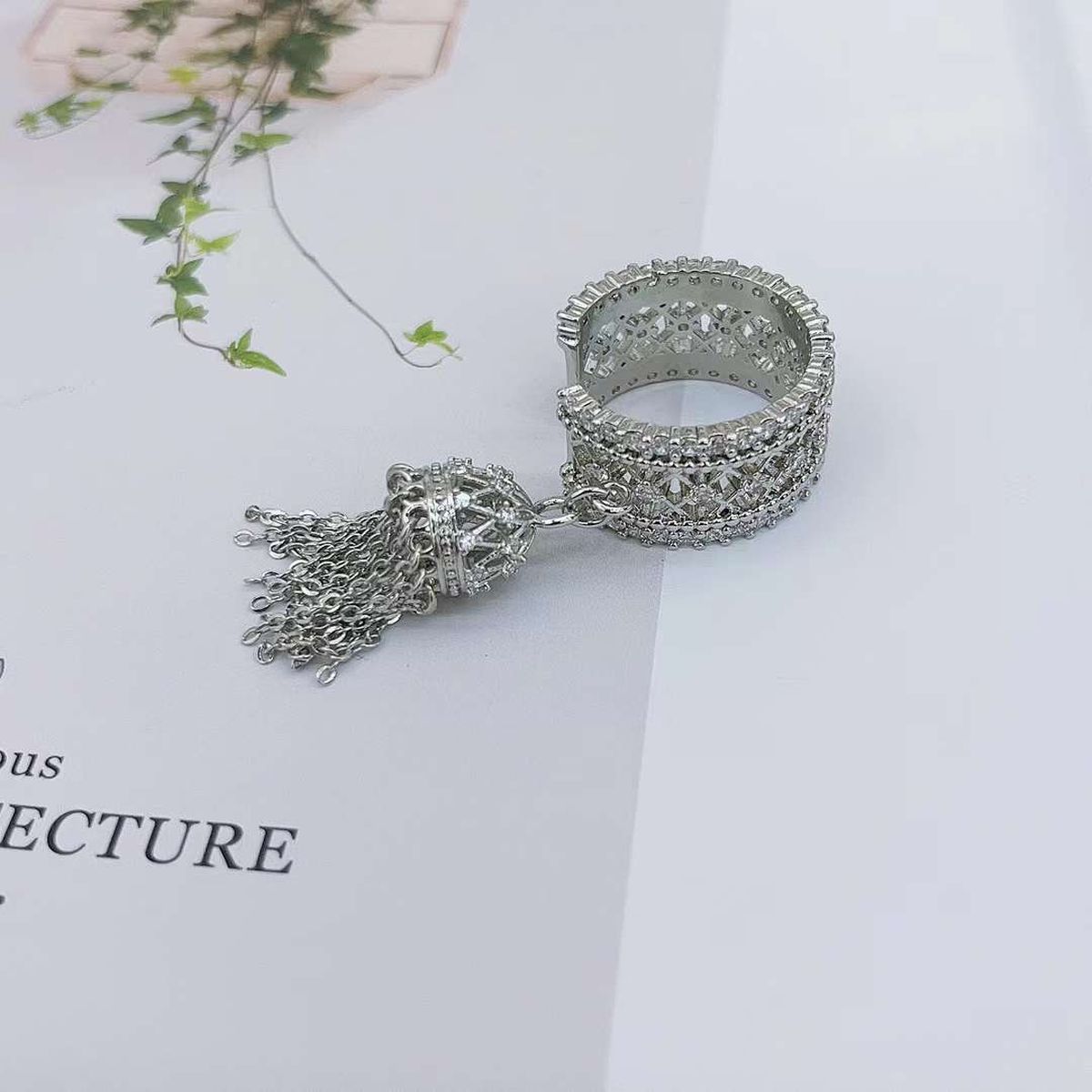 Jhumka Filigree CZ 18K Gold Anti Tarnish Adjustable Ring Bulk Secondary image