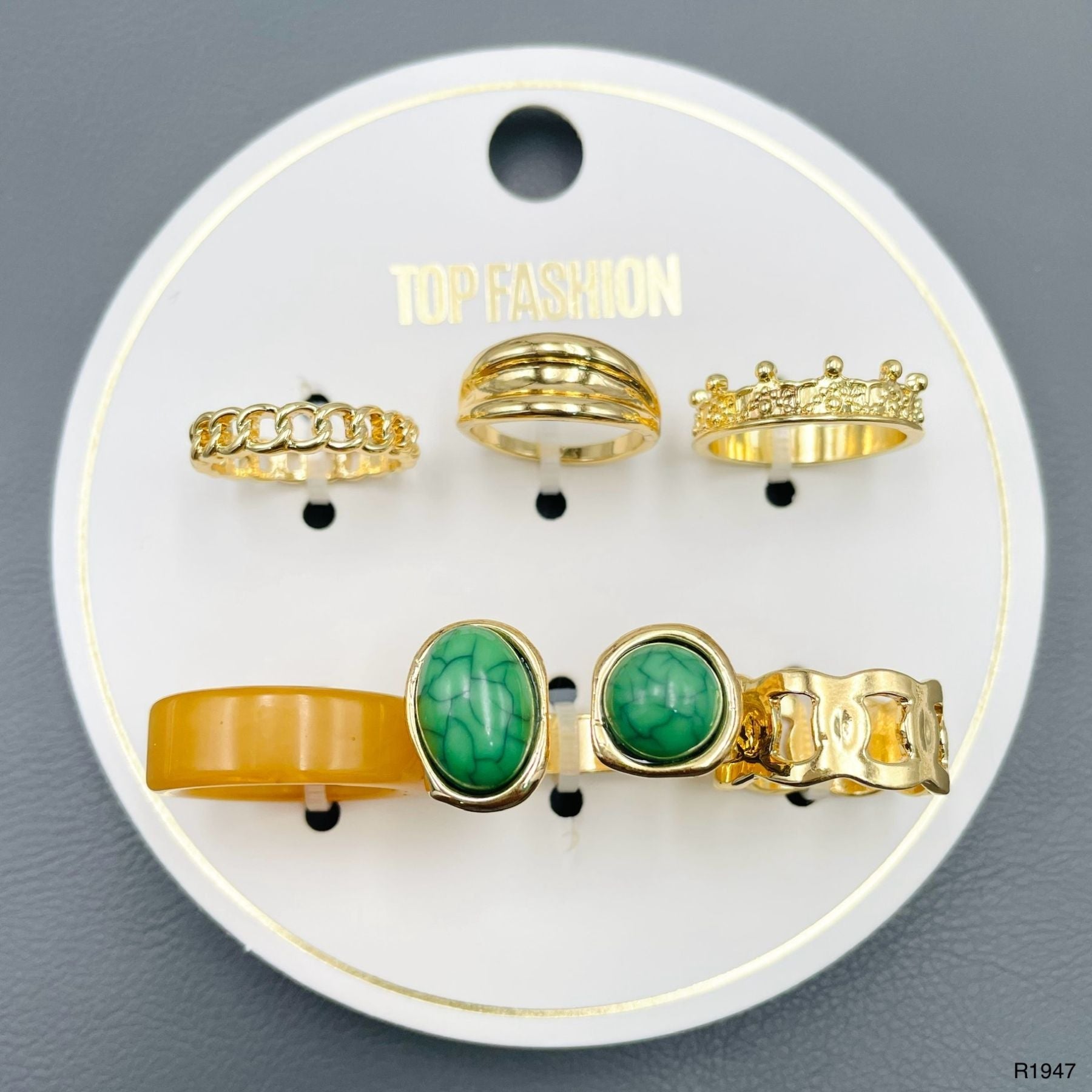 Link Chain Multi 18K Gold Beads Acrylic Anti Tarnish Adjustable Combo Pack Of 6 Ring For Women Main image