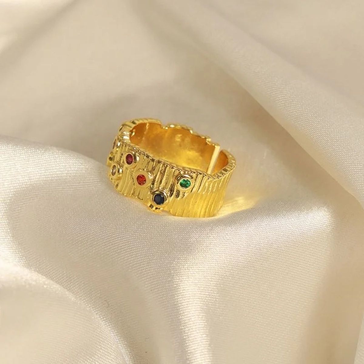 Rainbow Multi 18K Gold CZ Crystal Anti Tarnish Adjustable Ring Bulk Main image