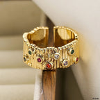 Rainbow Multi 18K Gold CZ Crystal Anti Tarnish Adjustable Ring Bulk