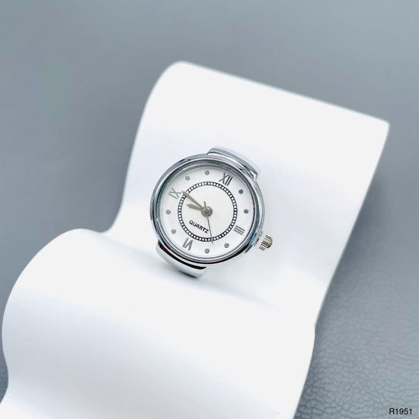 Analog Watch White Silver Anti Tarnish Adjustable Band Ring Women Bulk Main image