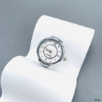 Analog Watch White Silver Anti Tarnish Adjustable Band Ring Women Bulk