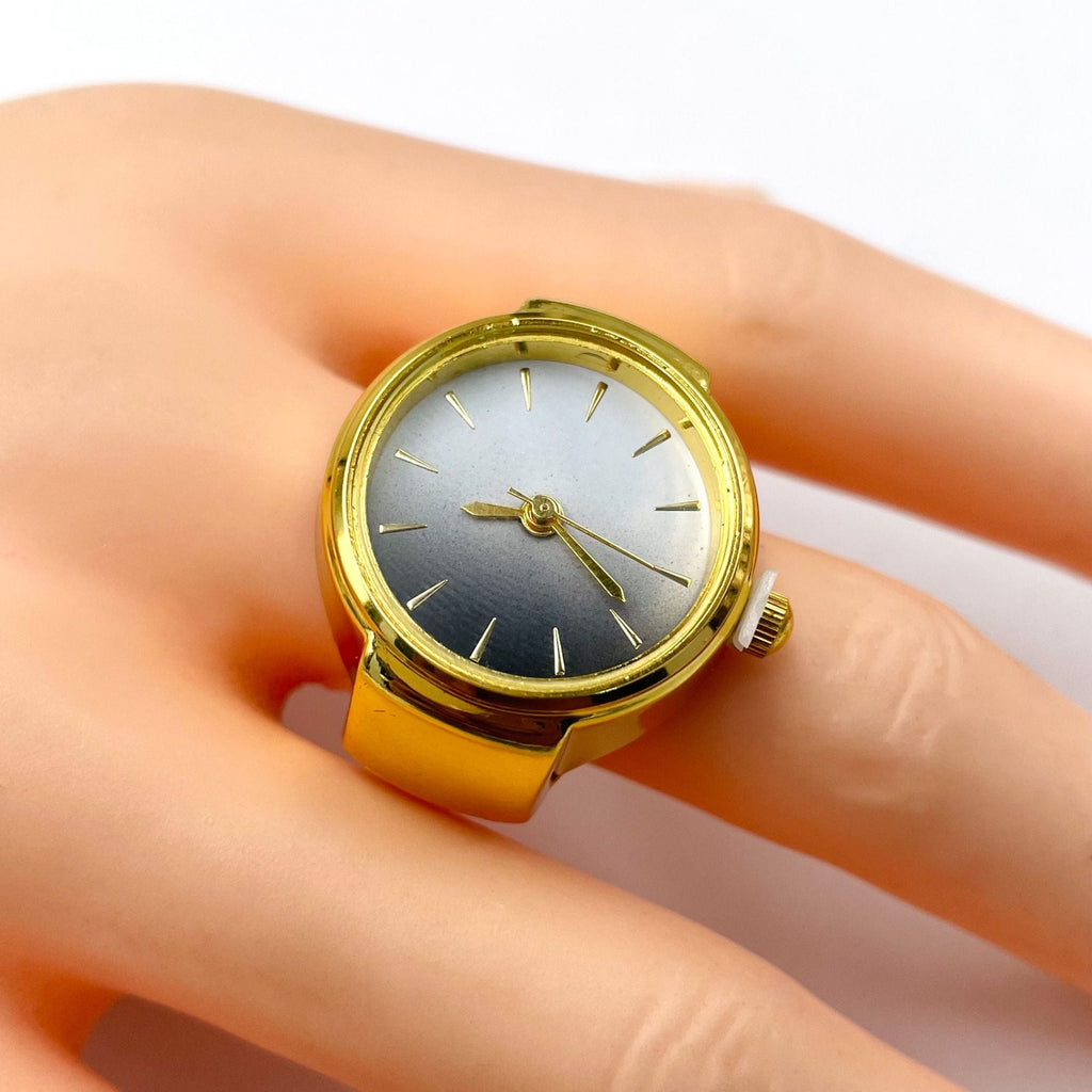 Analog Watch White Silver Anti Tarnish Adjustable Band Ring Women Bulk