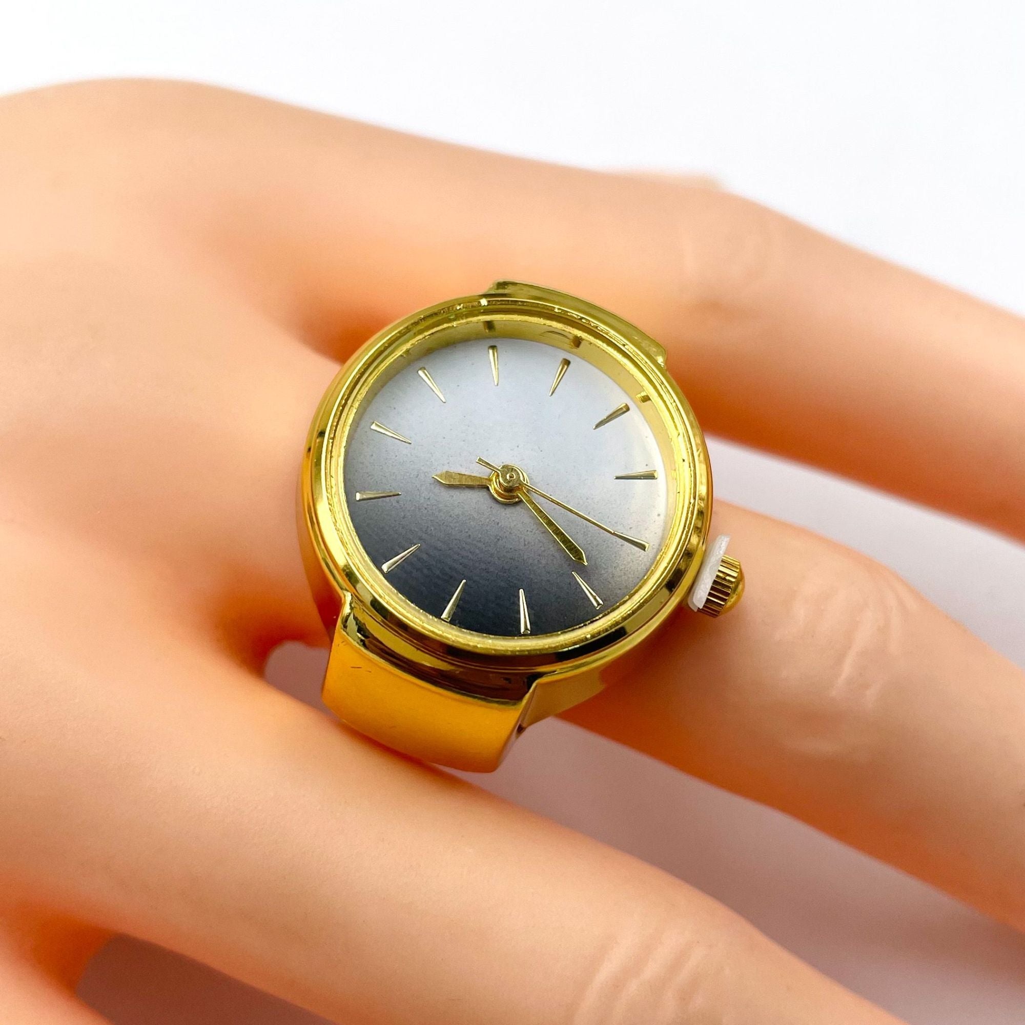 Analog Watch White Silver Anti Tarnish Adjustable Band Ring Women Bulk