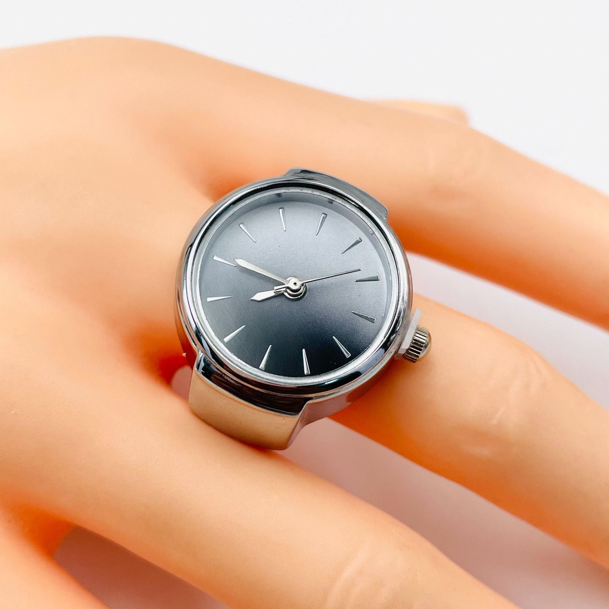 Analog Watch White Silver Anti Tarnish Adjustable Band Ring Women Bulk