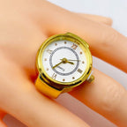 Analog Watch White Silver Anti Tarnish Adjustable Band Ring Women Bulk