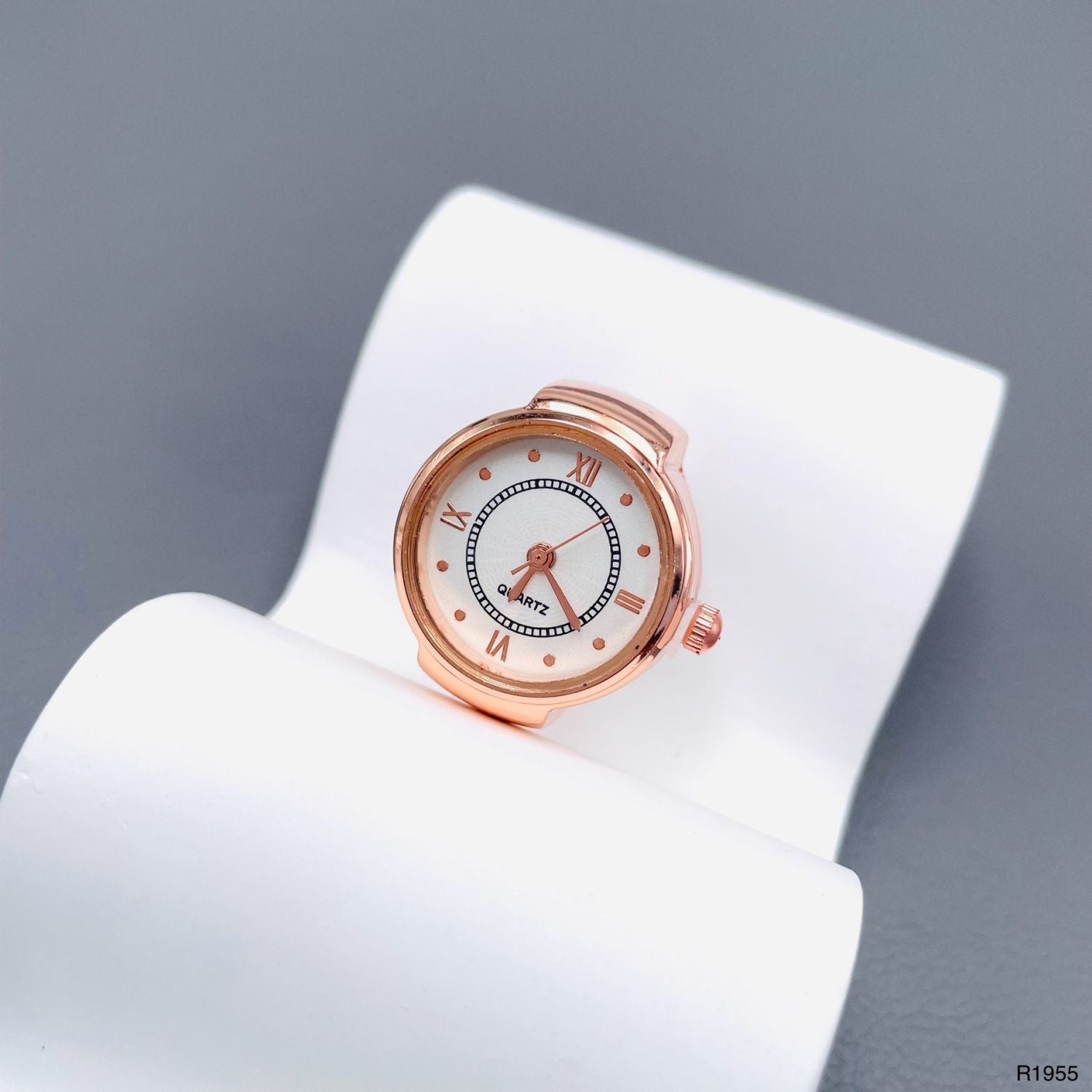 Analog Watch White Silver Anti Tarnish Adjustable Band Ring Women Bulk