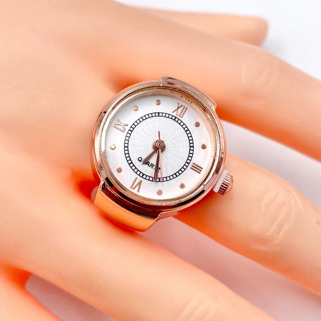 Analog Watch White Silver Anti Tarnish Adjustable Band Ring Women Bulk
