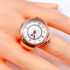 Analog Watch White Silver Anti Tarnish Adjustable Band Ring Women Bulk