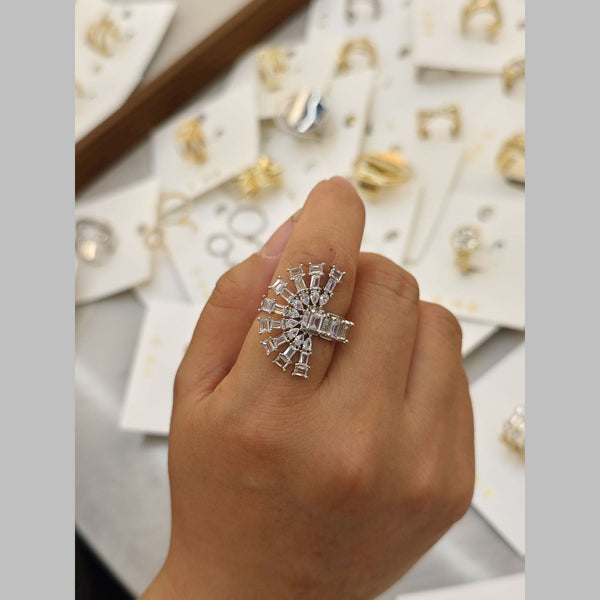 Geometric Baguette CZ Silver Anti Tarnish Adjustable Ring Bulk Main image