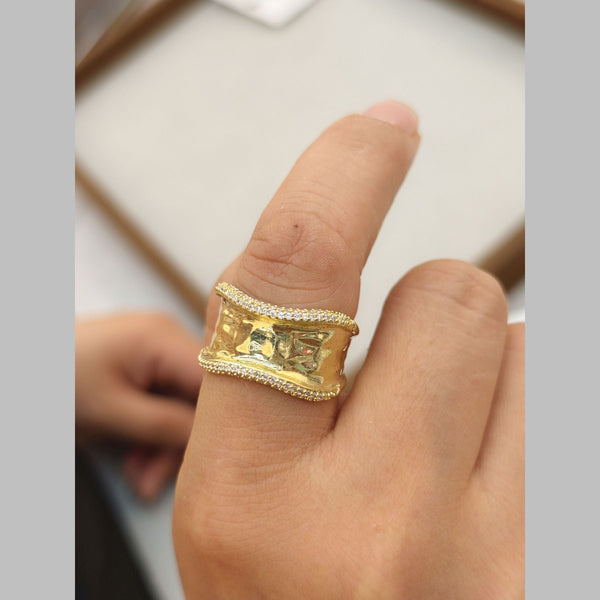 Dented Cubic Zirconia 18K Gold Anti Tarnish Adjustable Band Ring Bulk Main image