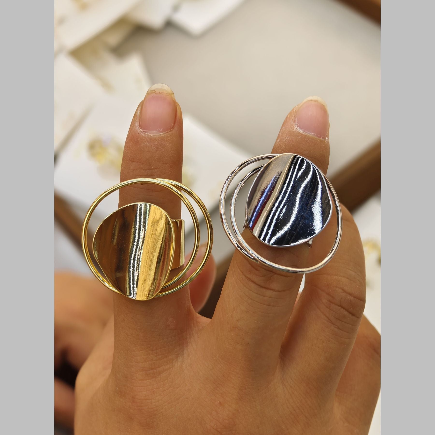 Geometric Round Layer 18K Gold Anti Tarnish Adjustable Band Ring Bulk