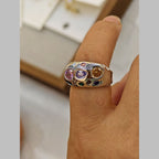 Studded Crystal Multi 18K Gold Anti Tarnish Adjustable Band Ring Bulk