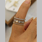 Hexagon Layer Cubic Zirconia Silver Anti Tarnish Adjustable Ring Bulk