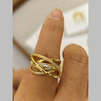 Baguette Cross Layer CZ 18K Gold Anti Tarnish Adjustable Ring Bulk
