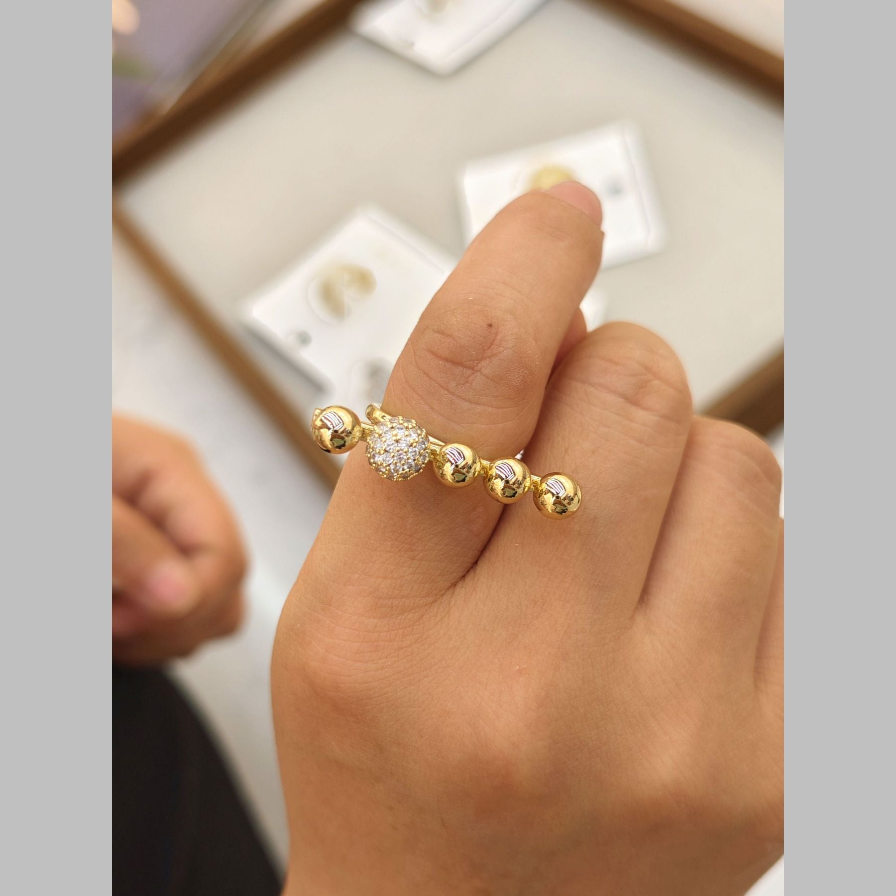 Ball Layer Cubic Zirconia 18K Gold Anti Tarnish Adjustable Ring Bulk