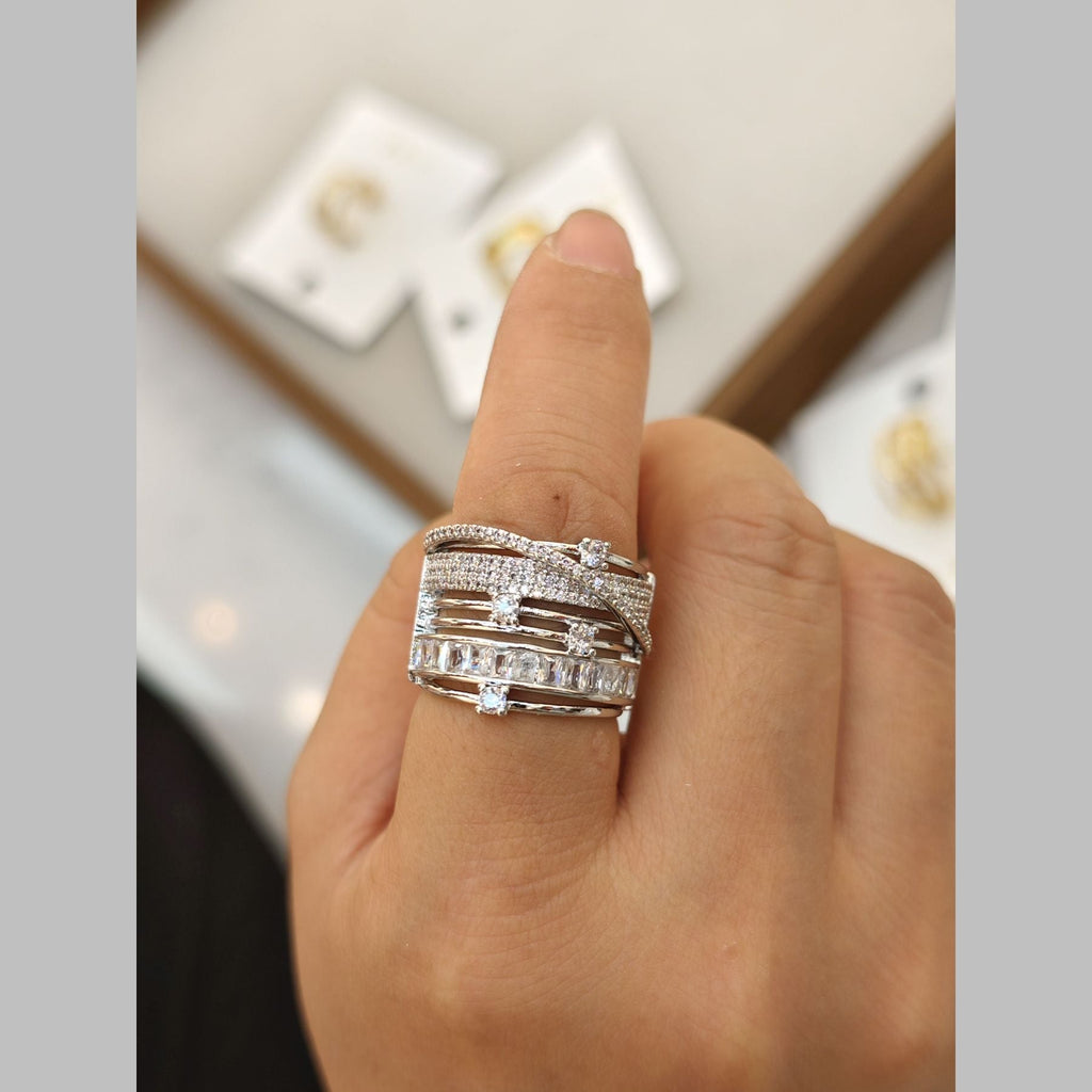 Baguette Layer CZ 18K Gold Anti Tarnish Adjustable Band Ring Bulk