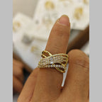 Baguette Cross Over CZ 18K Gold Anti Tarnish Adjustable Ring Bulk