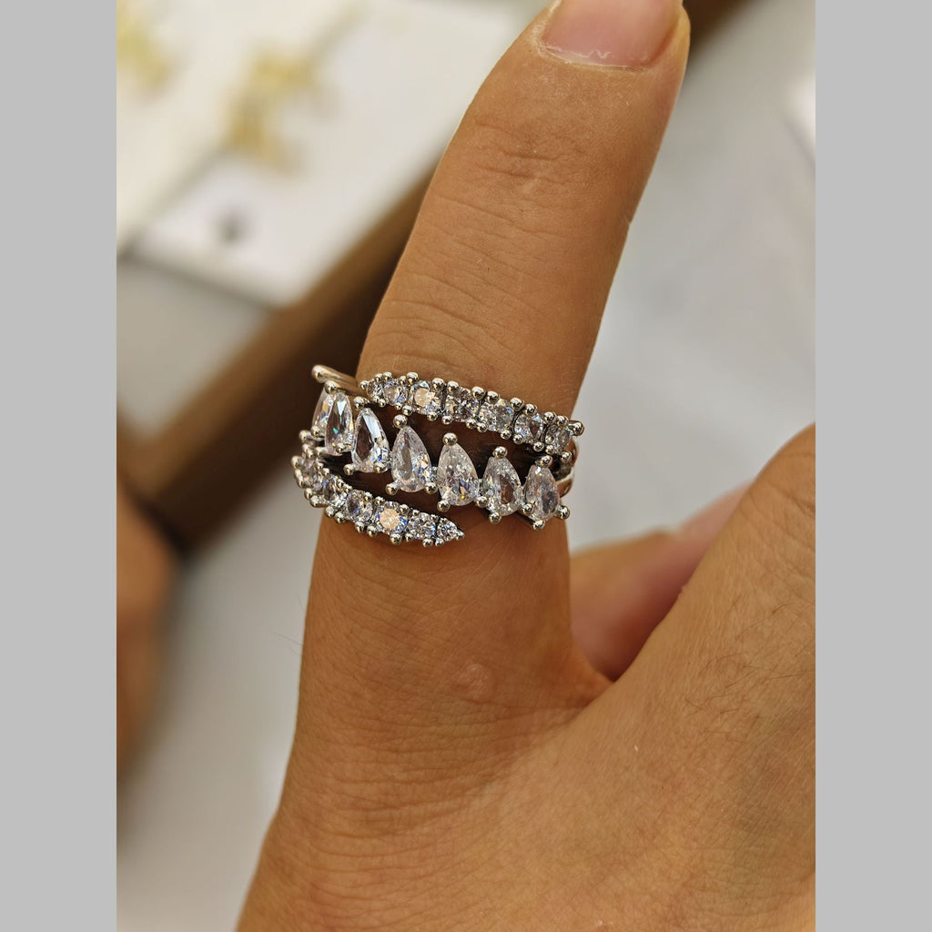 Pear Drop Cubic Zirconia Silver Anti Tarnish Adjustable Ring Bulk