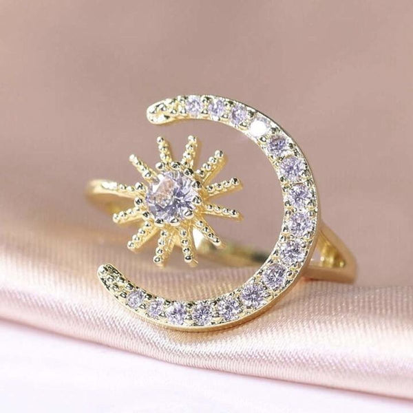 Crescent Moon Star 18K Gold CZ Anti Tarnish Free Size Ring Bulk Secondary image