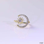 Crescent Moon Star 18K Gold CZ Anti Tarnish Free Size Ring Bulk