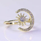 Crescent Moon Star 18K Gold CZ Anti Tarnish Free Size Ring Bulk