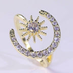 Crescent Moon Star 18K Gold CZ Anti Tarnish Free Size Ring Bulk