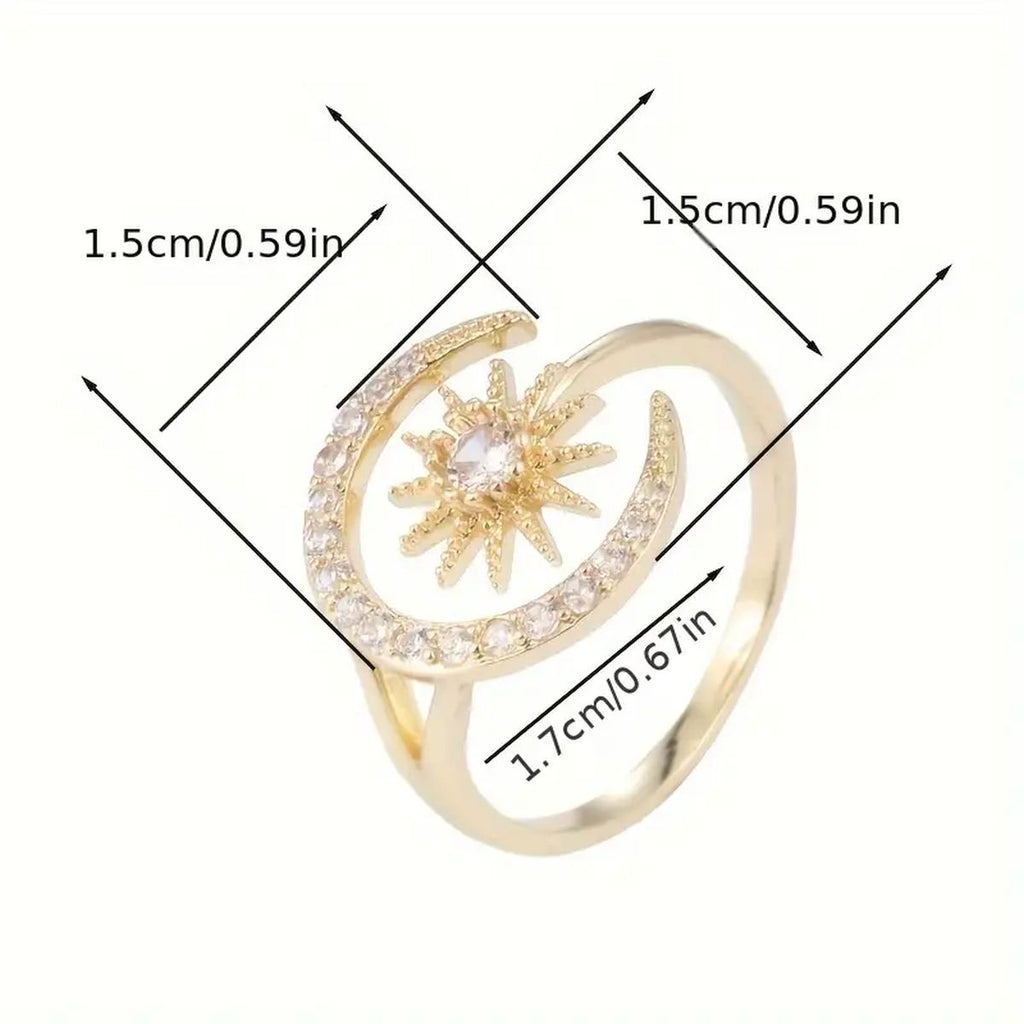 Crescent Moon Star 18K Gold CZ Anti Tarnish Free Size Ring Bulk