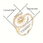 Crescent Moon Star 18K Gold CZ Anti Tarnish Free Size Ring Bulk