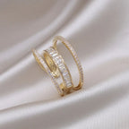 Baguette Layer Pink Gold CZ Crystal Anti Tarnish Free Size Ring Bulk