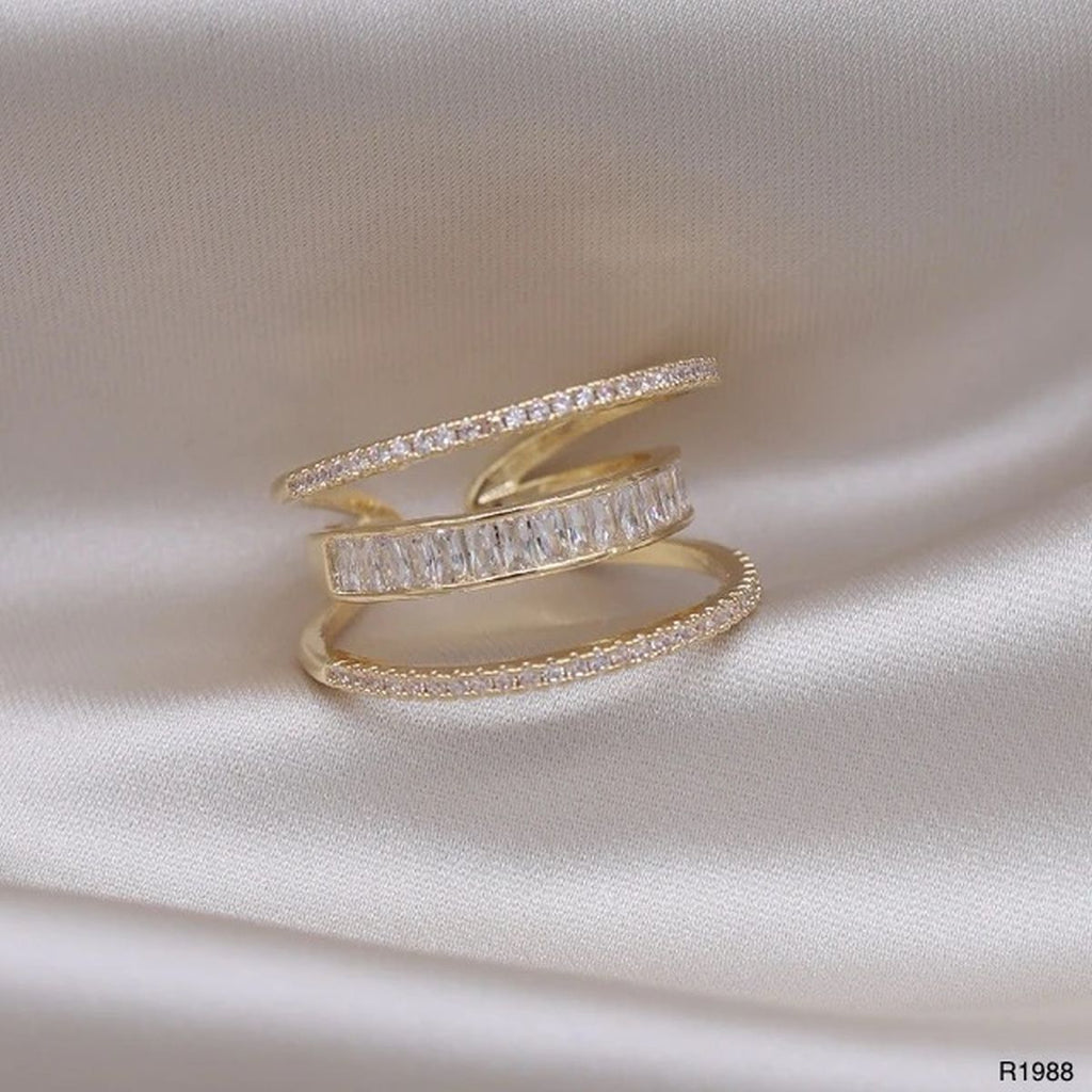 Baguette Layer Pink Gold CZ Crystal Anti Tarnish Free Size Ring Bulk