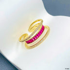 Baguette Layer Pink Gold CZ Crystal Anti Tarnish Free Size Ring Bulk