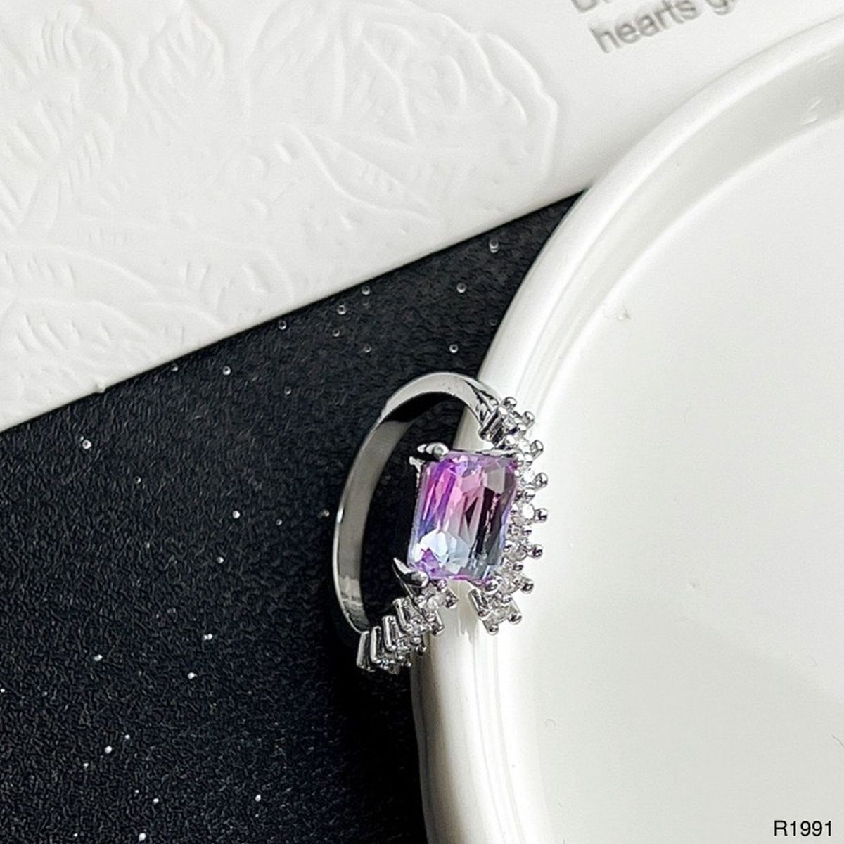 Blue Pink Crystal Multi Silver Anti Tarnish Free Size Ring Women Bulk Main image