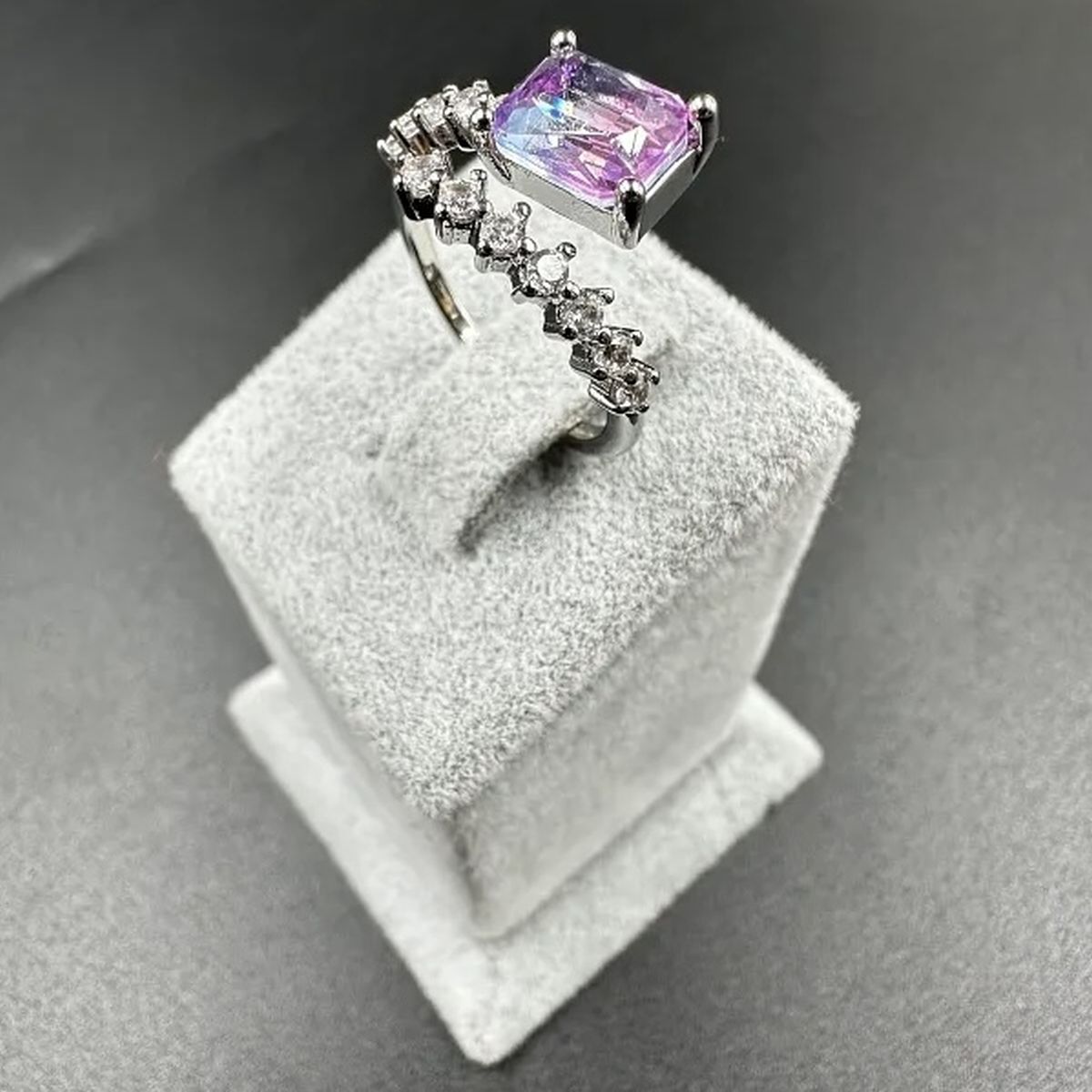 Blue Pink Crystal Multi Silver Anti Tarnish Free Size Ring Women Bulk