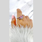 Blue Pink Crystal Multi Silver Anti Tarnish Free Size Ring Women Bulk