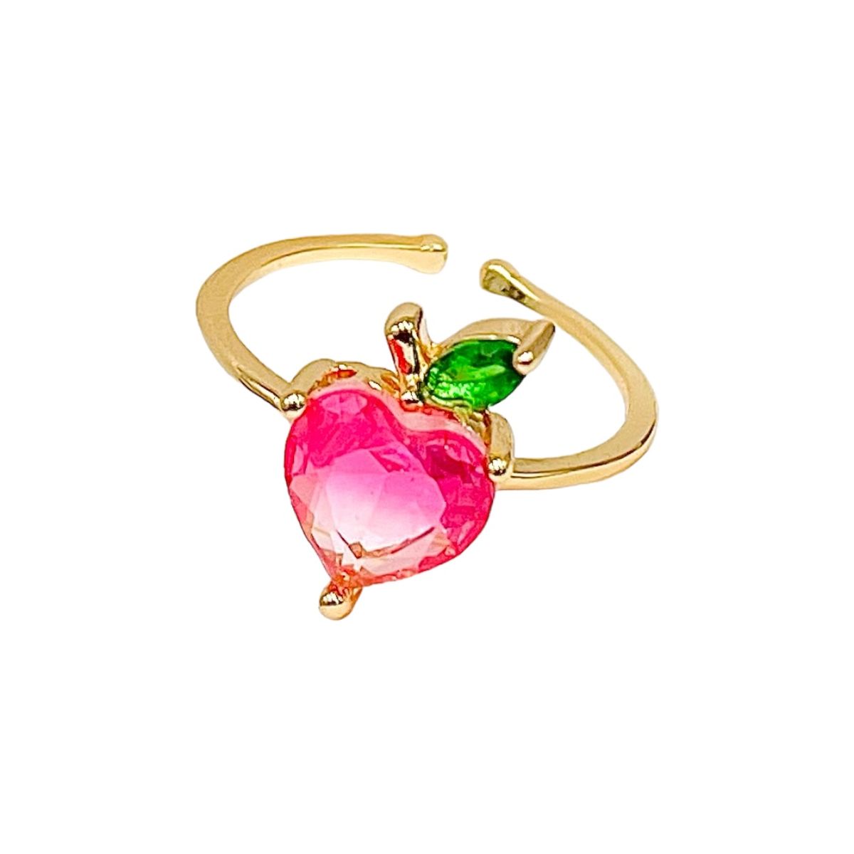 Heart Pink 18K Gold Crystal Anti Tarnish Adjustable Ring Women Bulk Secondary image