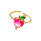 Heart Pink 18K Gold Crystal Anti Tarnish Adjustable Ring Women Bulk