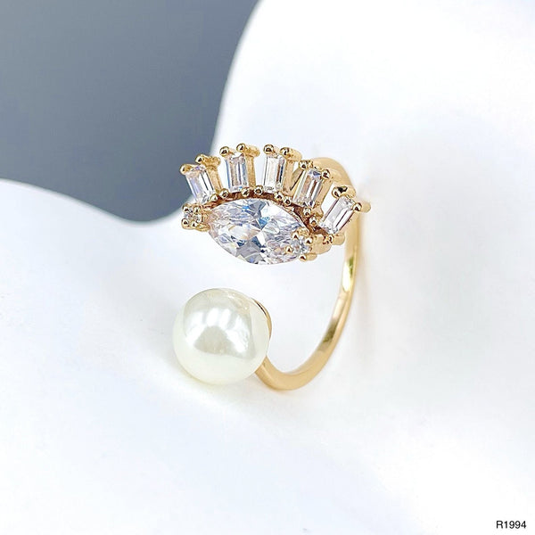 Solitaire Eye Lash Evil Eye White Gold CZ Pearl Anti Tarnish Ring Bulk Main image