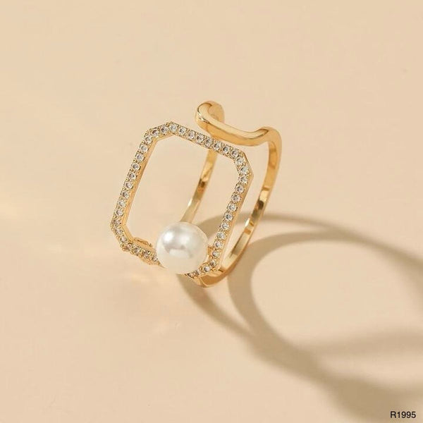 Octagon 18K Gold CZ Pearl Anti Tarnish Adjustable Ring Bulk Secondary image