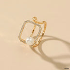 Octagon 18K Gold CZ Pearl Anti Tarnish Adjustable Ring Bulk