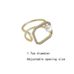 Octagon 18K Gold CZ Pearl Anti Tarnish Adjustable Ring Bulk