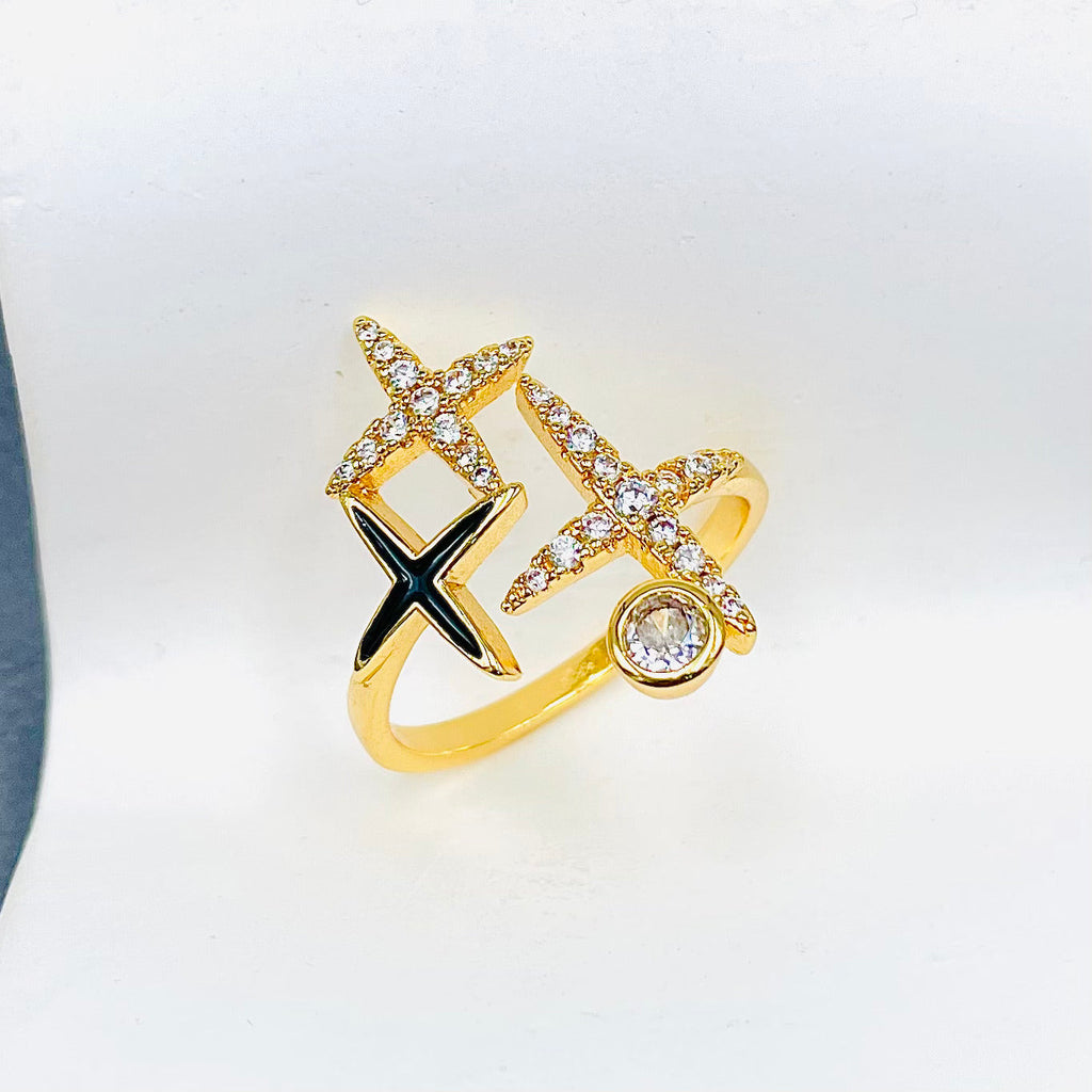 Star 18K Gold Cubic Zirconia Enamel Anti Tarnish Adjustable Ring Bulk