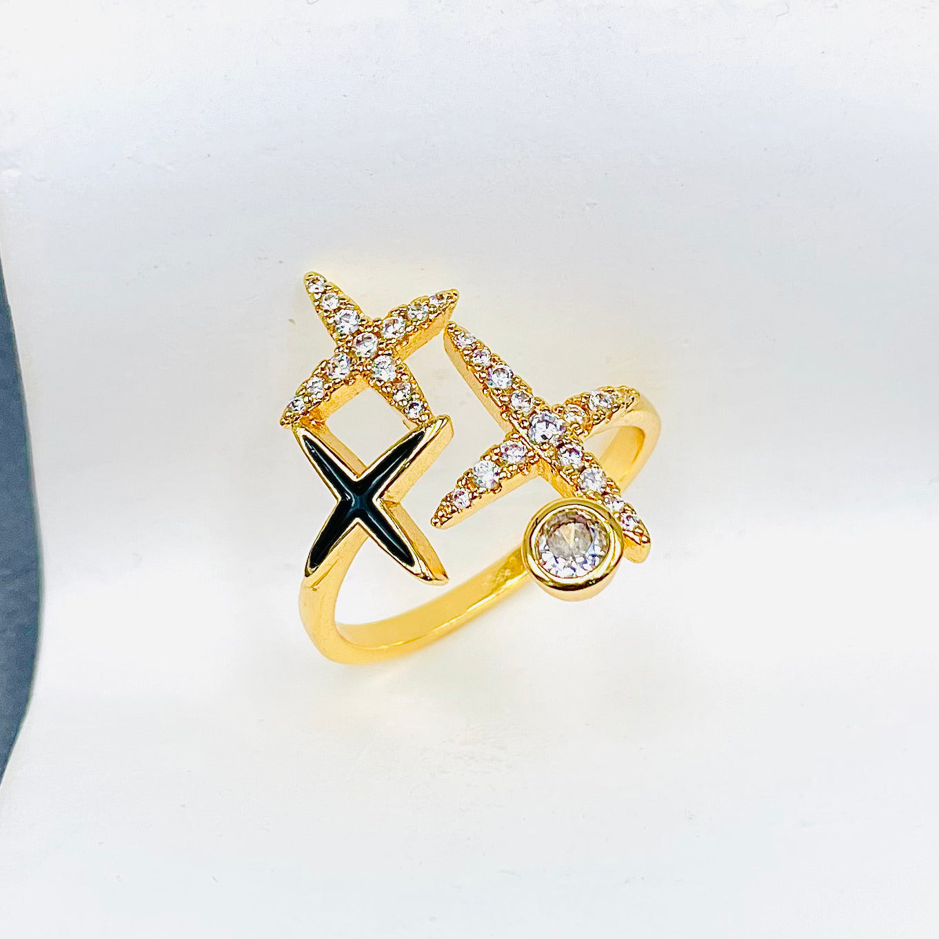 Star 18K Gold Cubic Zirconia Enamel Anti Tarnish Adjustable Ring Bulk
