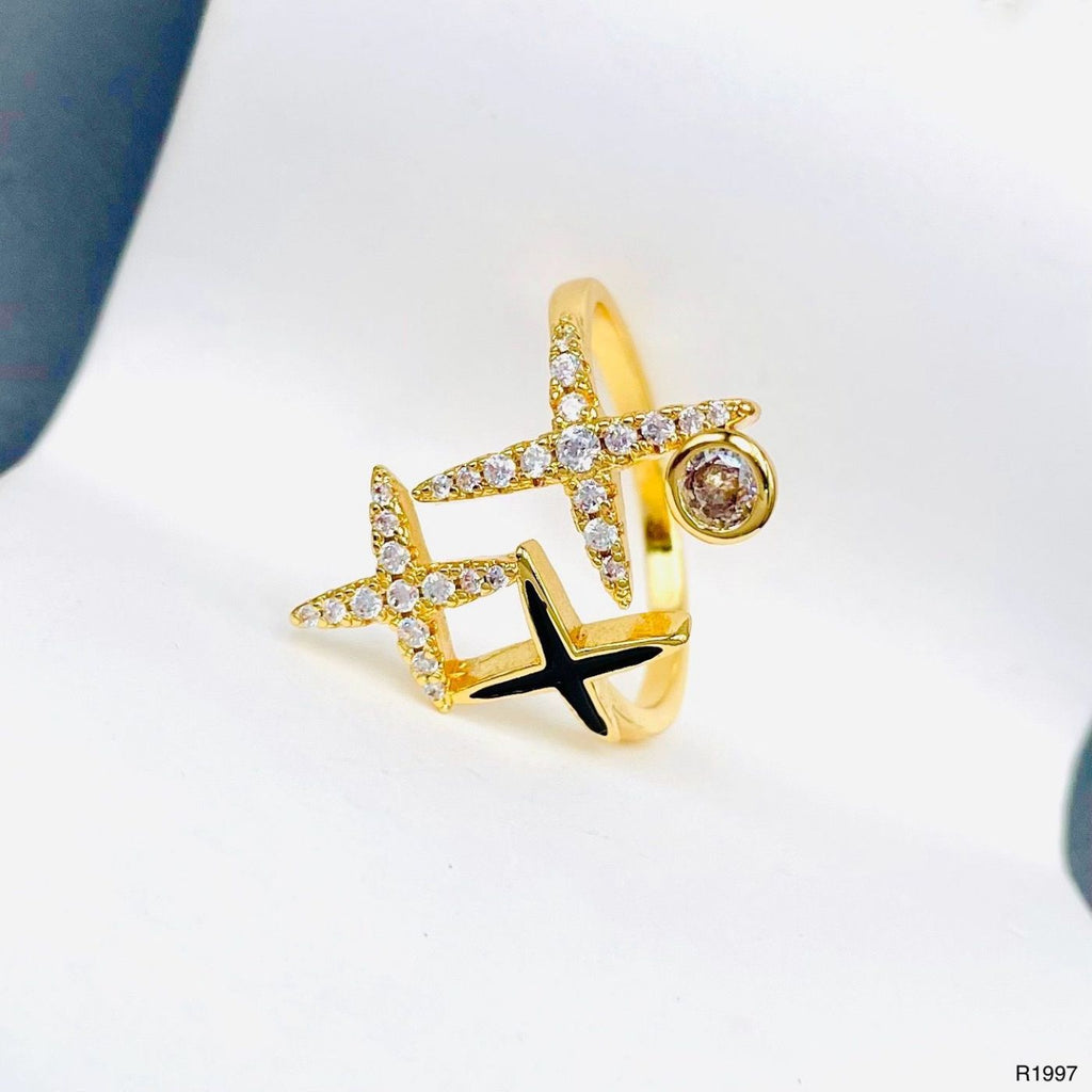 Star 18K Gold Cubic Zirconia Enamel Anti Tarnish Adjustable Ring Bulk