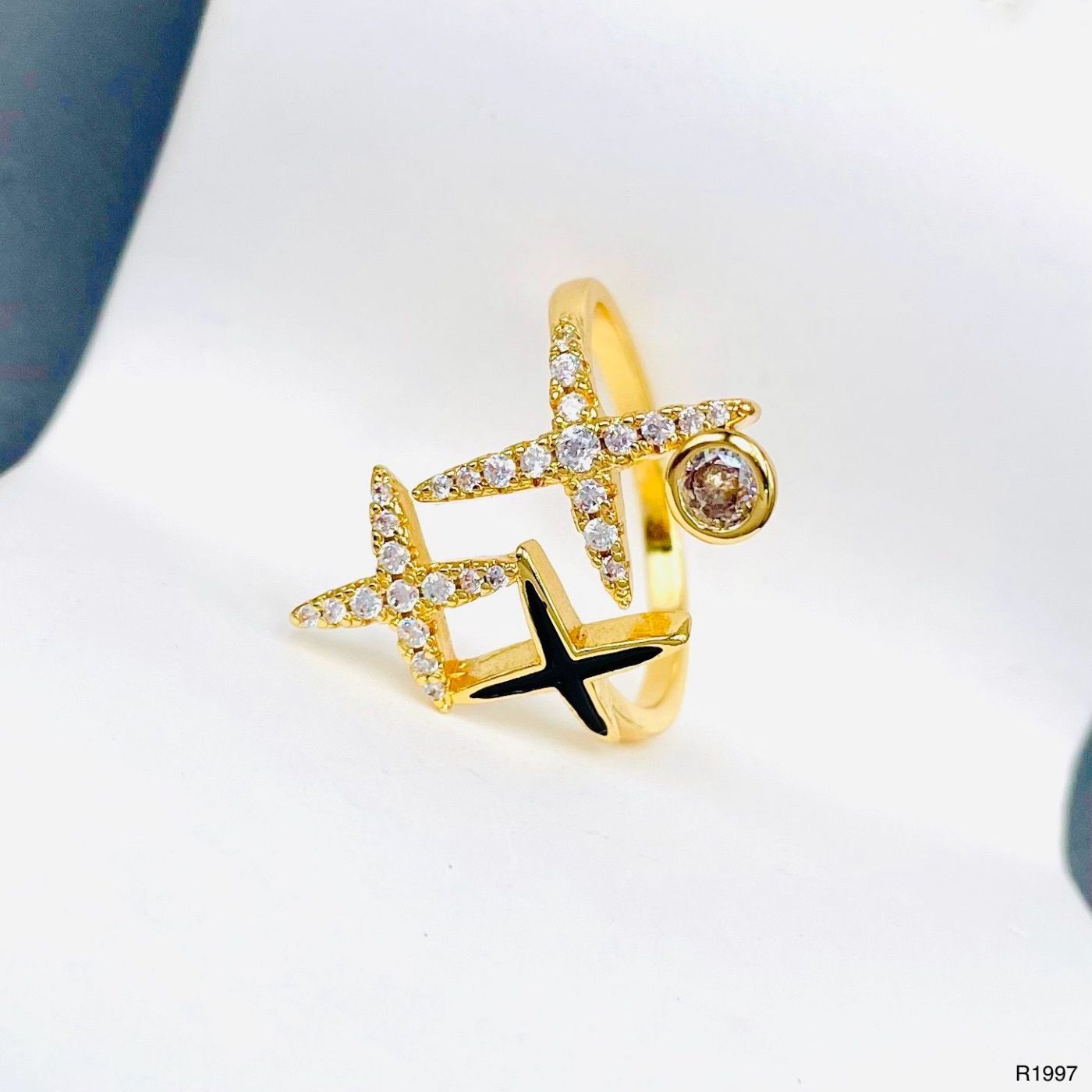 Star 18K Gold Cubic Zirconia Enamel Anti Tarnish Adjustable Ring Bulk