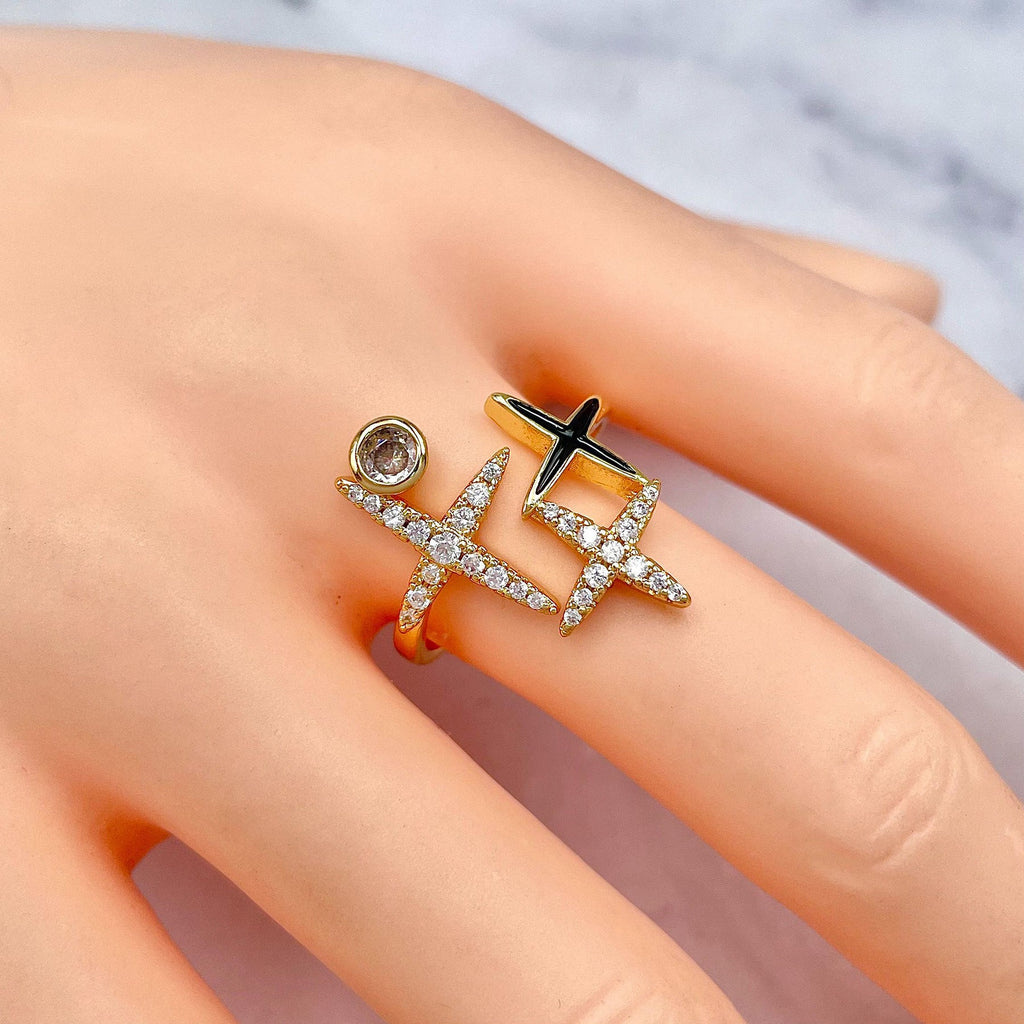 Star 18K Gold Cubic Zirconia Enamel Anti Tarnish Adjustable Ring Bulk