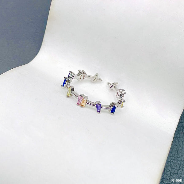 Rainbow Baguette CZ Crystal Multi Silver Anti Tarnish Ring Bulk Main image